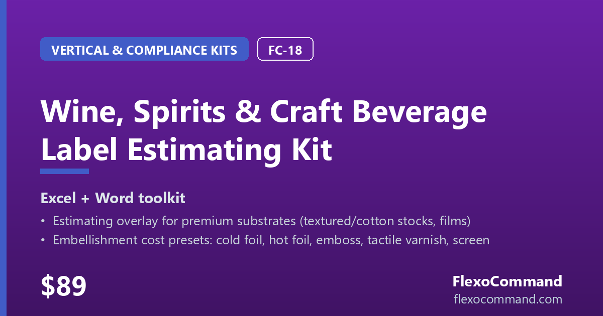 Wine, Spirits & Craft Beverage Label Estimating Kit